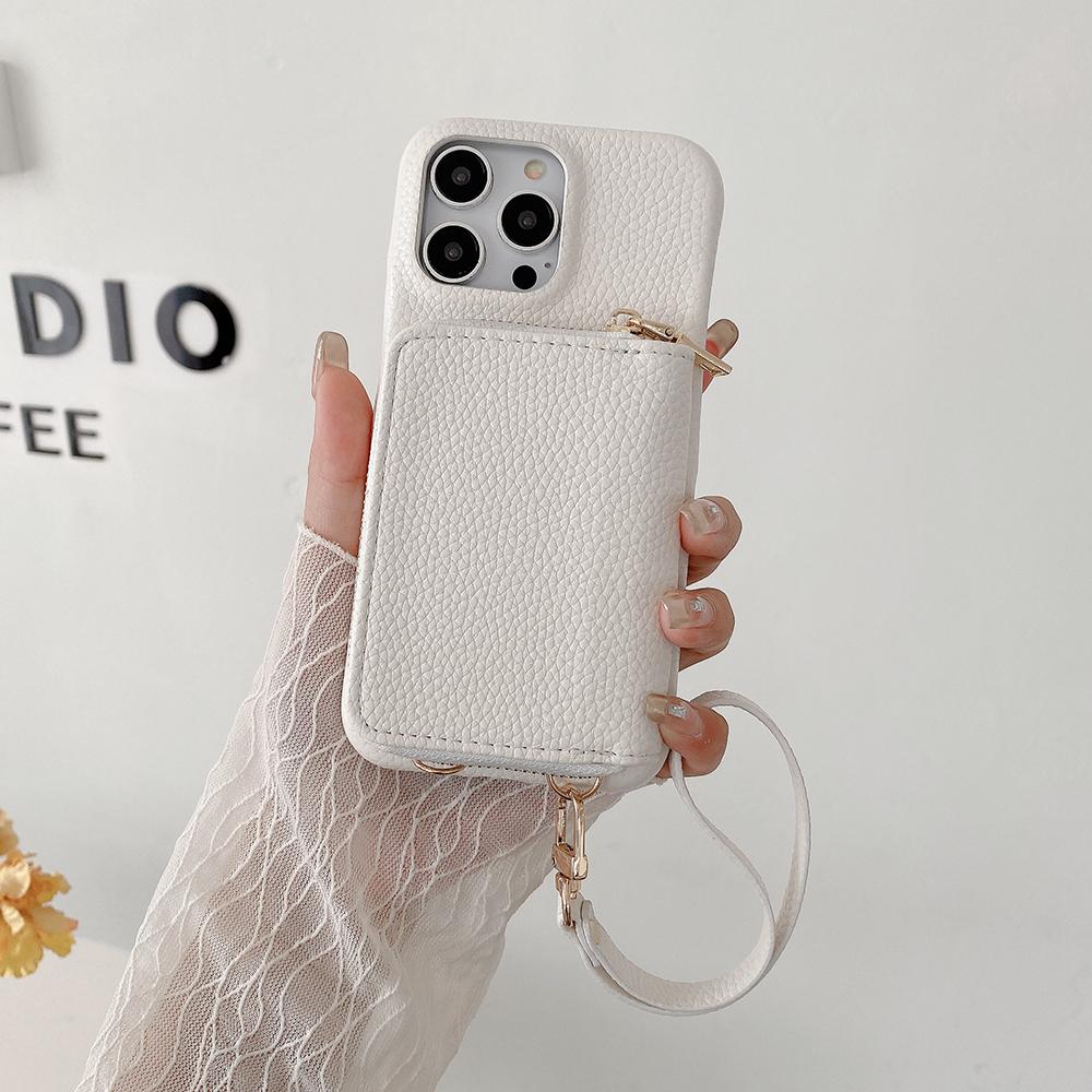 Für iPhone 14 Pro Hülle Reißverschluss Kartenfächer PU Leder Handy Rückseite mit Handschlaufe