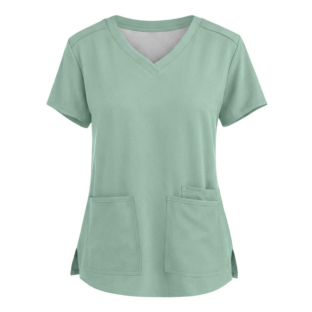 Camicetta da Lavoro alla Moda da Donna a Maniche Corte con Scollo a V, Vestibilità Larga, con Spacco e Tasche