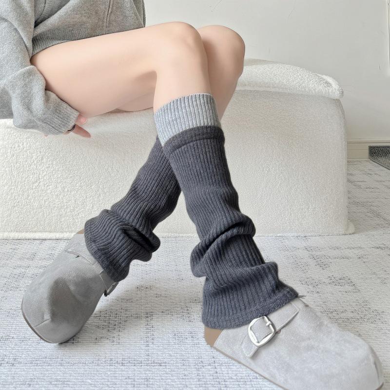 

New Millennium Y2K Harajuku Color Block Knit Leg Warmers - Women s Slimming Wool Patchwork One Size темно-сірий колір