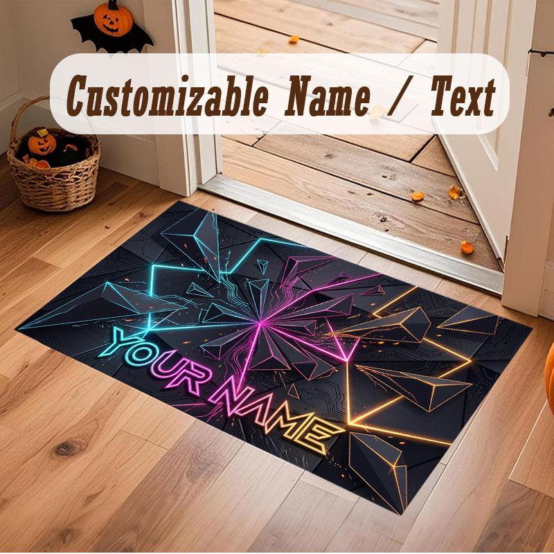 Abstract Geometric Theme Crystal Velvet Floor Rug Personalized Custom Name Text Warm Carpet Home Decoration