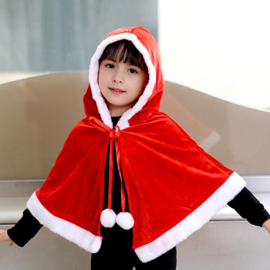 Christmas Cape Hat Set Festive Red White Xmas Outfit Soft Velvet Santa Costume Universal Size Makeup Clothing Props