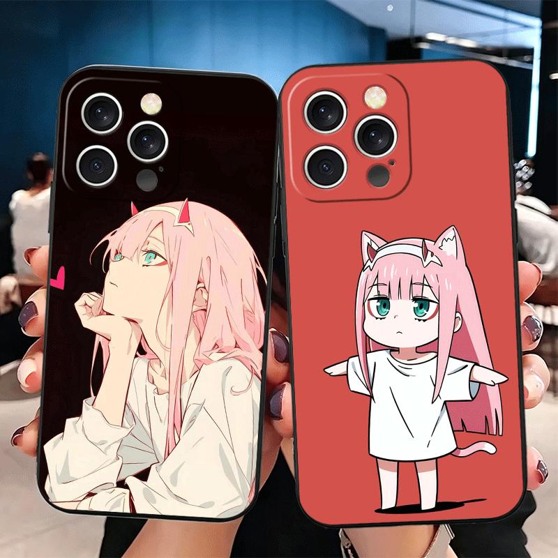Zero Two 02 Kawaii Cute Soft Phone Case for iPhone 16 16E 17 Air 15 Pro Max 14 Plus 13 Mini 11 12 7 Black Cover Back Shell