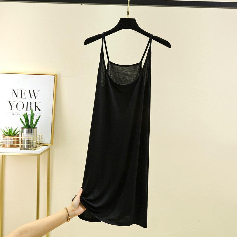 Modal Spaghetti Strap Dress Summer Sexy Sleeveless Tank Dress Solid Color Casual Camisole Dresses Mid-length Soft Sleepdress Basic Slipdress
