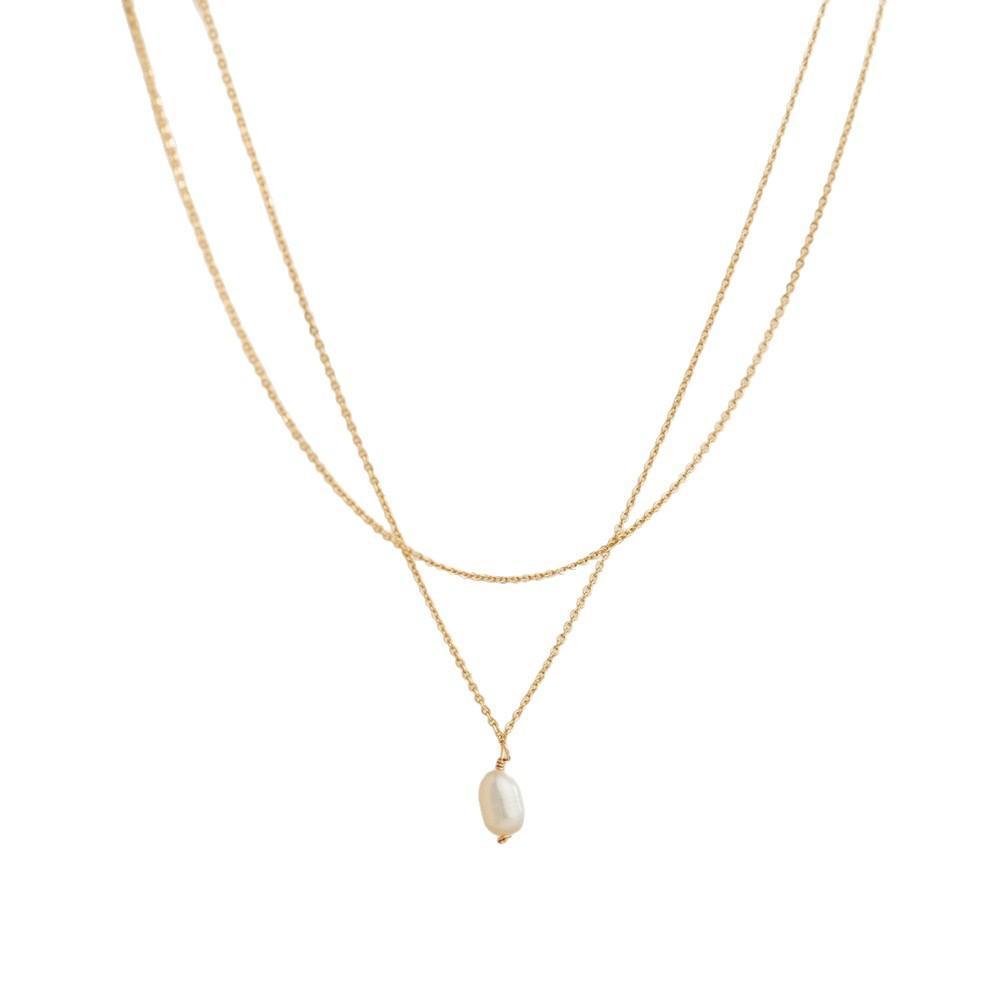 Luxury Choker Necklace with Freshwater Pearl Double Strand Minimalist Design double-layer&41cm-50cm
