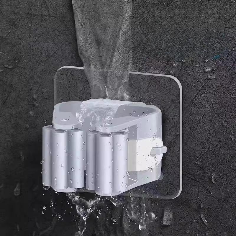 6BUC - Clemă puternică pentru mop cu scripete fără urme, suport pentru mătură suspendat fără perforare, cârlig pentru mop pentru baie, suport agățat cu cârlig adeziv