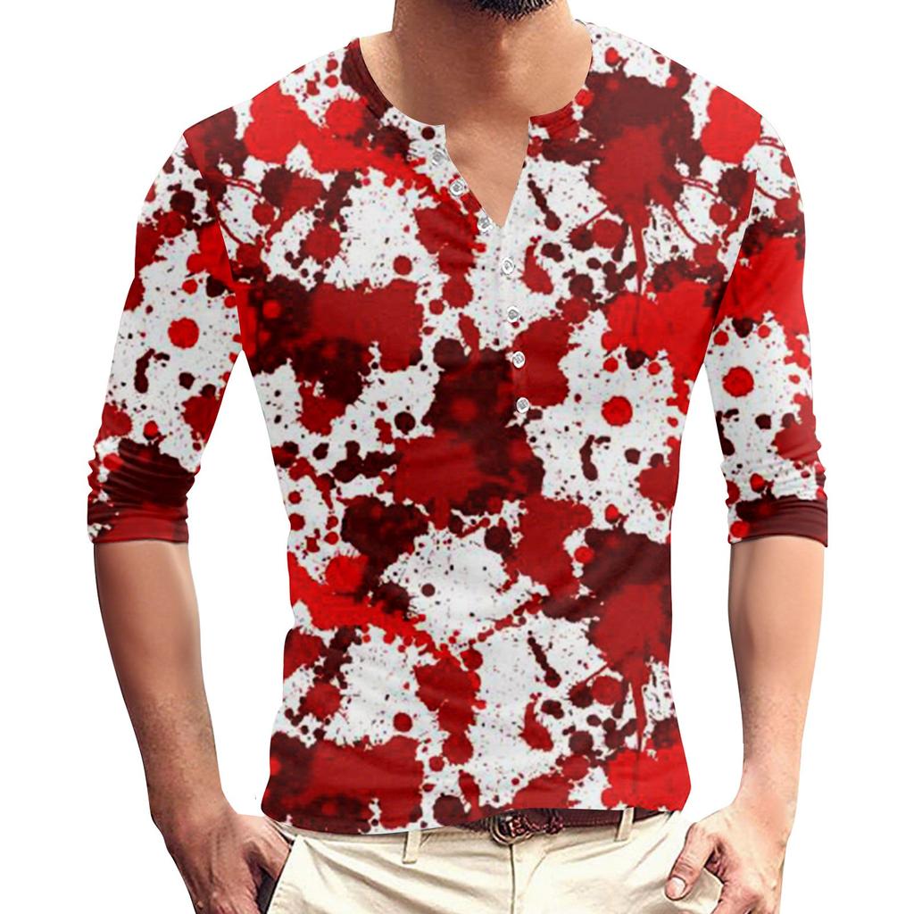 Men‘s’  Printed Button T-Shirt Unisex Loose Casual Three-quarter Sleeves Top