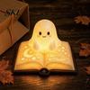 Ghost Figurine Desk Lamp Magic Book Night Light, Resin Tabletop Warm Glow with Moon Cute Light Star Relief, Bedside Sleeping for Kids Bedroom,
