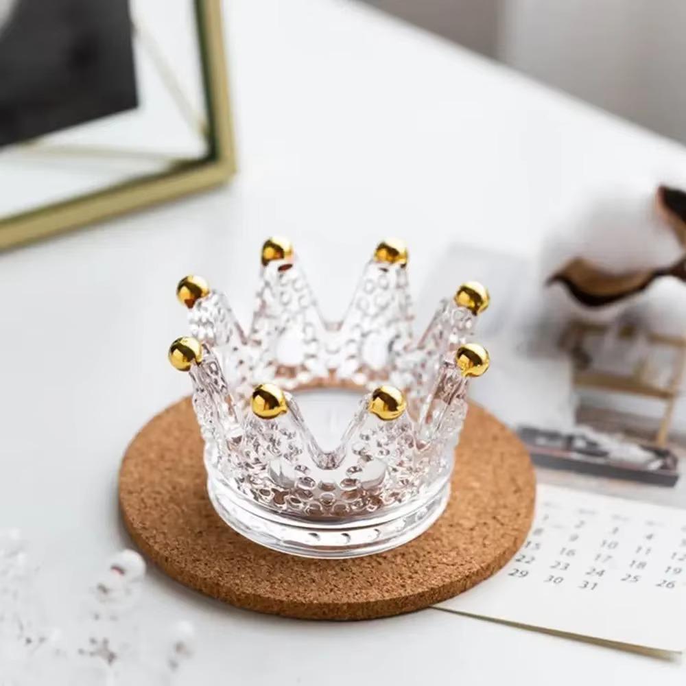 

1/2Pcs Unique Glass Tea Light Holder Exquisite Candlestick Stand Crown Candle Holders Party 1Pcs-Style 3
