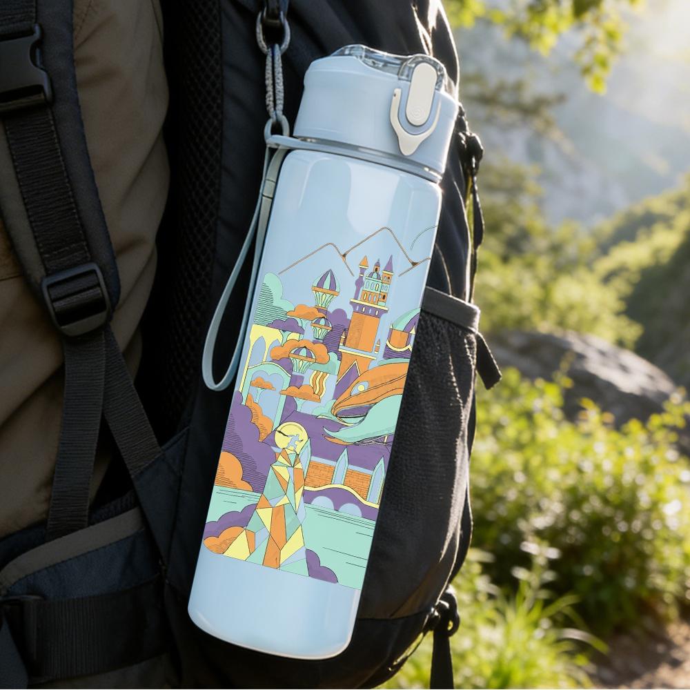 1PC Colorful Retro City Graffiti Street Art Print 750ml Portable Sports Water Bottle Leakproof Gym Outdoor Travel Drink Cup