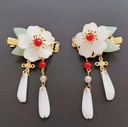 2pcs Chinese Hanfu Hair Clips Hairpins Rhinestone Flower Girls Pink Barretes Crystal Tassel Children Hair Accessories Jewelry