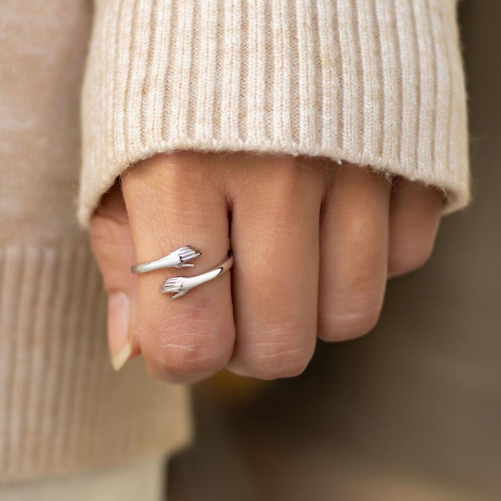 Adjustable Open Embrace Ring Fashion Fresh Couple Matching Rings Creative Personality Design