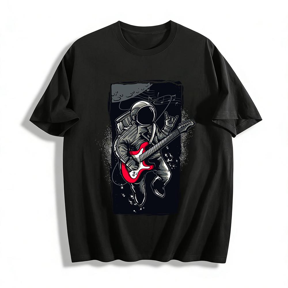 Astronaut Playing Electric Guitar Rock Style Graphic Casual T-Shirt Pure cotton T-shirt XXS