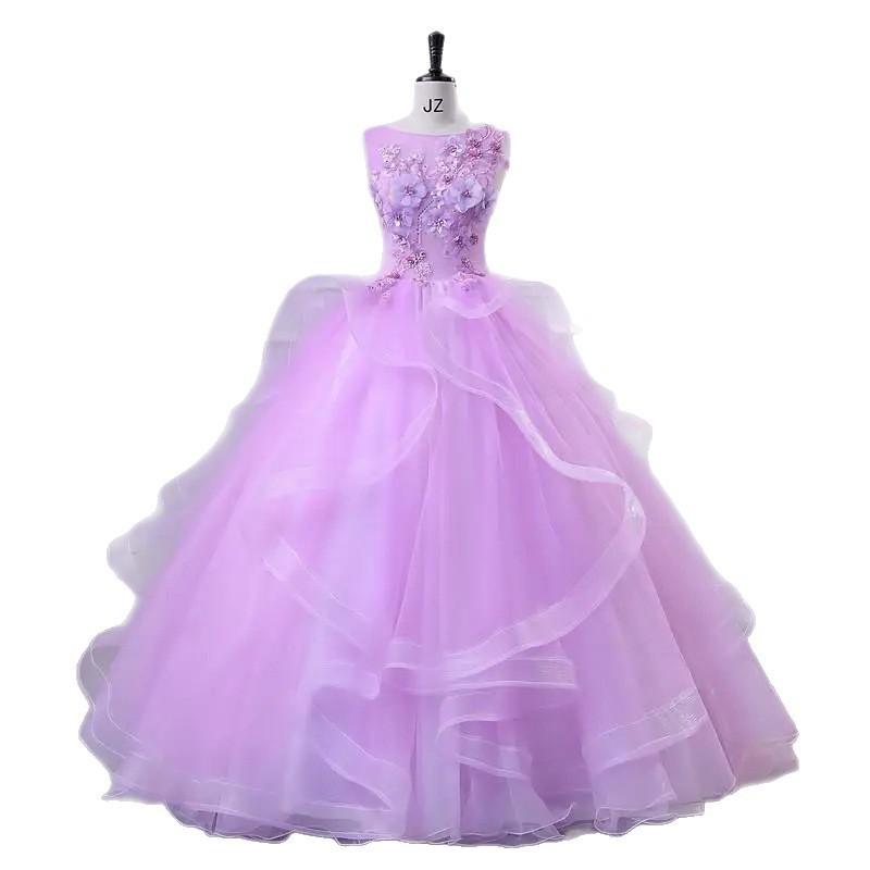 Neues Farbkleid Hochzeitskleid Tanz ** Gesangskunstprüfung Studiobekleidung langes Damen-Moderations-Performancekleid flauschiger Rock