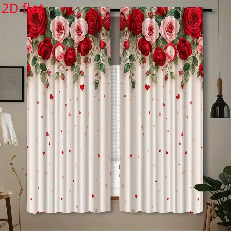 2 Pcs Rose wall print curtains,suitable for bedroom,living room kitchen decoration,home decoration,window decoration curtain