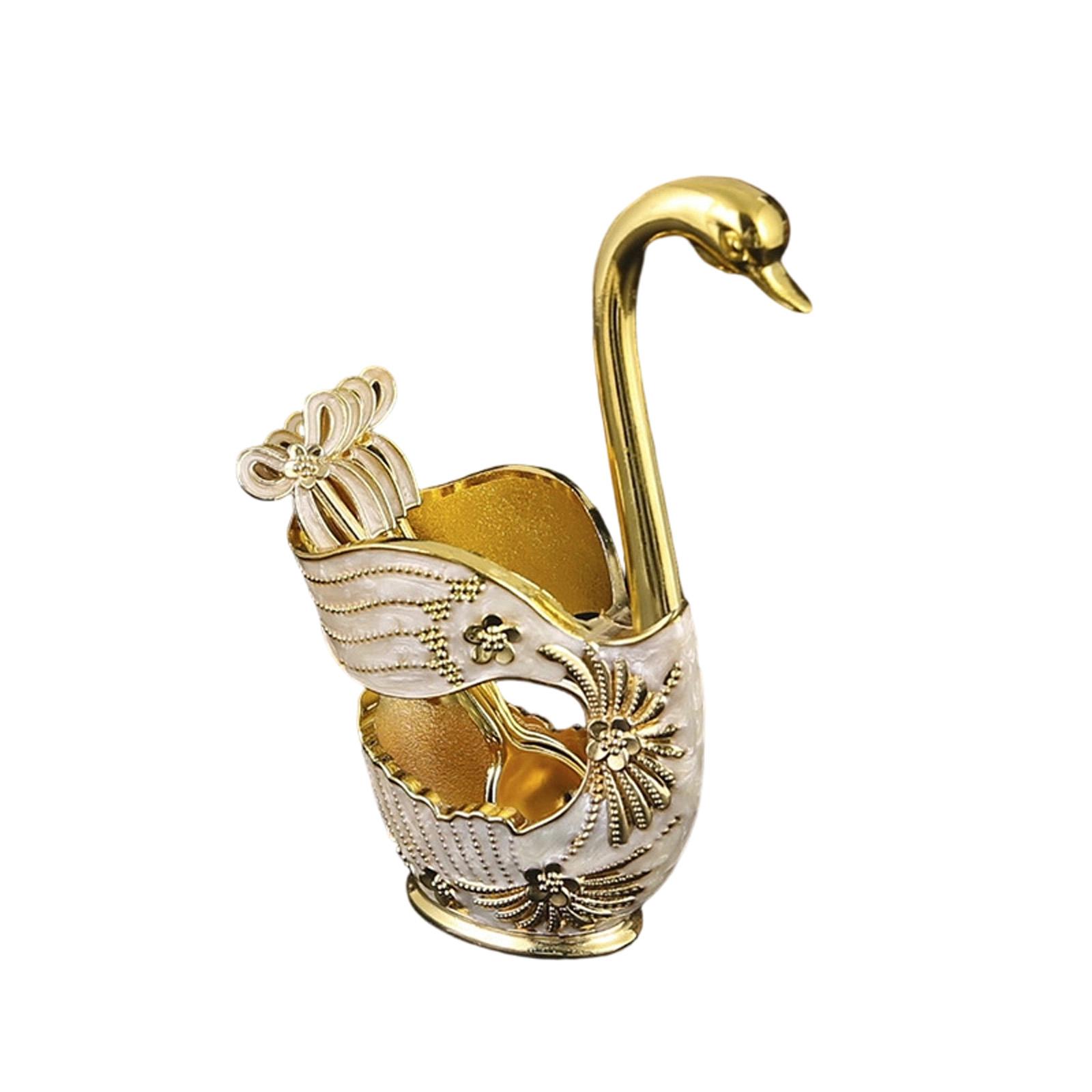 

Elegant Swan Shape Utensil Holder With Spoons, Decorative Metal Cutlery Storage Organizer, Tableware Set For Home, Kitchen & Dining Decor One Size золотой