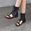Genuine Leather Flat Summer Boots Side Zipper Short Boots Fashionable Peep Toe Women's Sandals