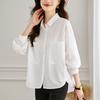 Design-sensing Pure Cotton White Top for Women Long-sleeved Spring Latest Commuter Versatile Top Simple and Chic Top