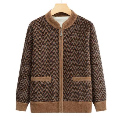 Mamas Herbst- und Winter-Rundhals-Cardigan mit Samt-Warmtop für Mittelalte und Ältere, locker, lässig und bequem, Oma-Jacke
