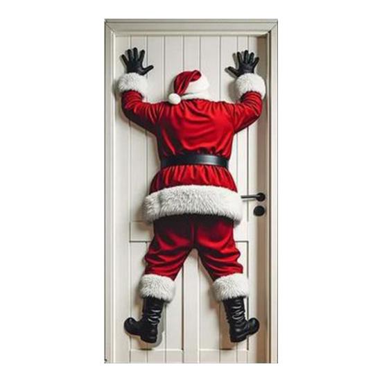 Vánoční dekorace na dveře Vtipný Santa Claus Závěsný banner na vchodové dveře Veselé Vánoce Zimní pozadí Znamení na verandu pro vnitřní a venkovní svátky