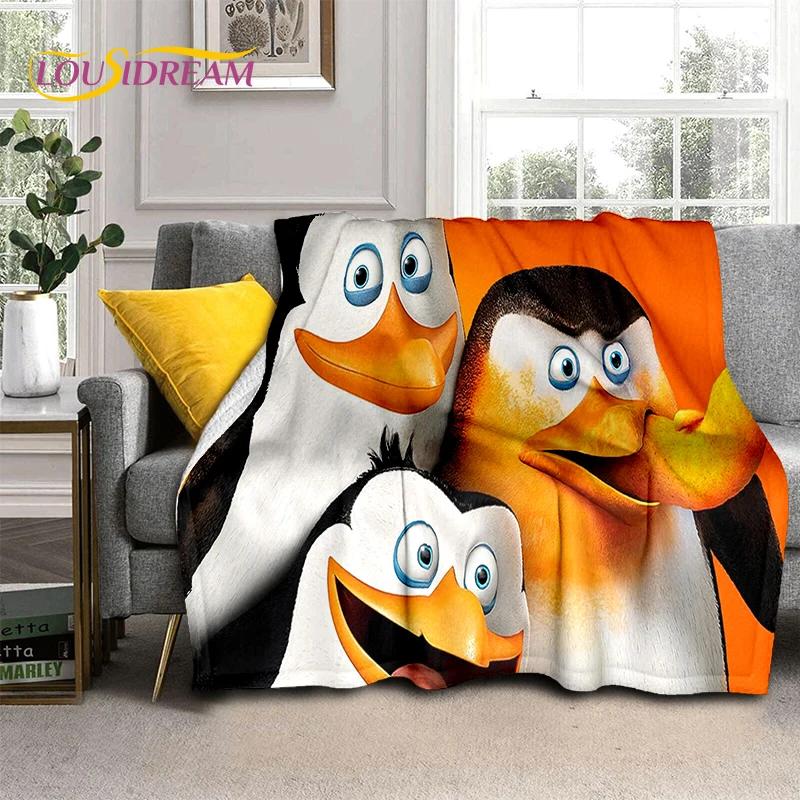 Urocze Pingwiny z Madagaskaru Kreskówkowy Koc, Miękki Koc Rzutowy do Domu Sypialni Łóżka Sofy Pikniku Podróży Biura Pokrowiec Prezent dla Dziecka