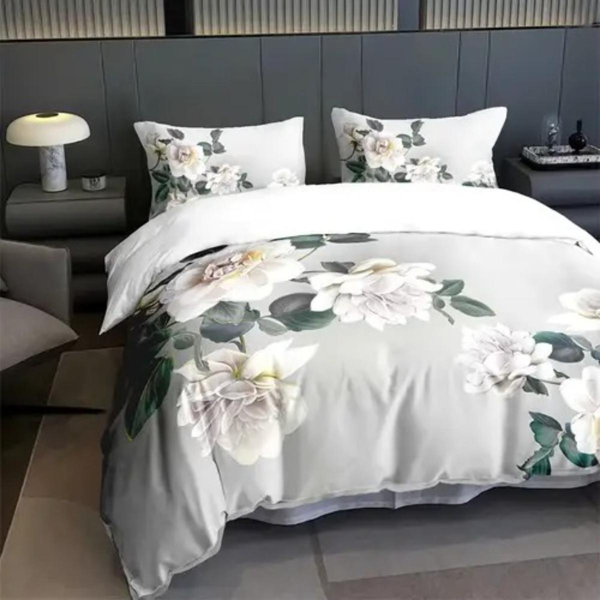

Green Romantic Luxury Duvet Cover Large Size Elegant Floral Bedding Set Room Decor Soft Anti-Wrinkle 3 Pcs With 2 Pillowcases EU Single(135*200cm)3pcs