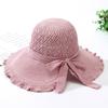 Women's Fringe Edge Crochet Sun Hat Wide Brim UV Protection Summer Hat with Bow Breathable Foldable Beach Hat