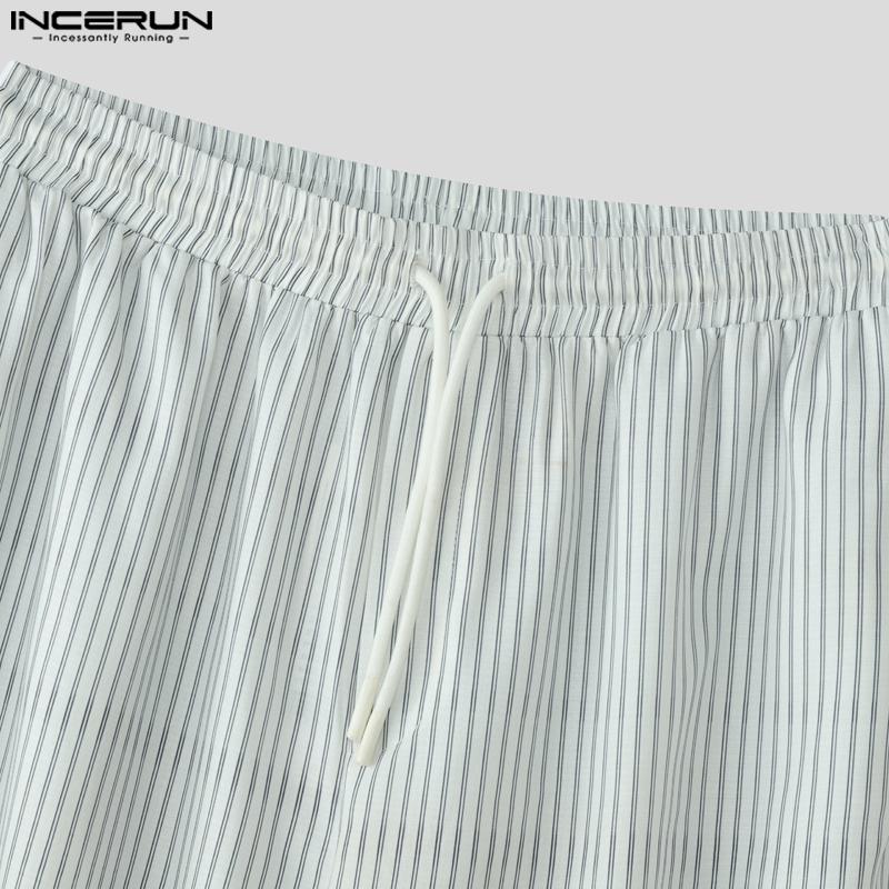 INCERUN Men Striped Print Pants Casual Elastic Waist Long Trousers