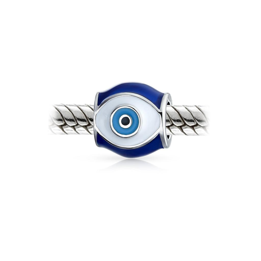 Spiritual Amulet Lucky Blue Enamel Evil Eye Charm Barrel Beads Fits European Bracelets for Teen Women Sterling Silver [Bling Jewelry] .925