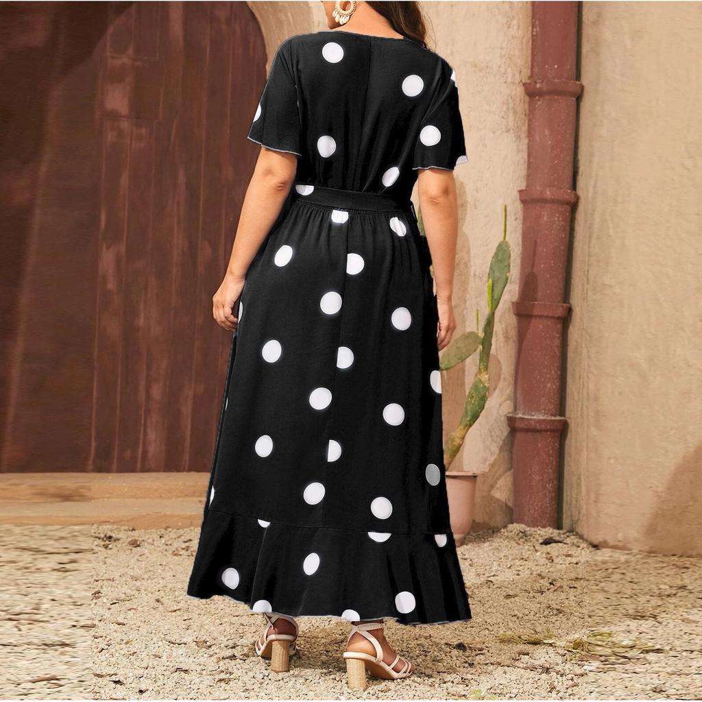 Kadın Moda Trendi Lastikli Bel Baskılı Elbise Büyük Beden