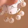 2025 Autumn Korean Style High Heels Beaded Pearl Earrings - Retro High-End Ear Hooks