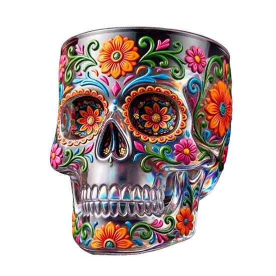 Decorative Glass for Home Bar Day of The Dead Wine Glass, with 3D Relief Painting, Hand-Painted Halloween Themed Gothic Skull Whiskey Cup, Parties And