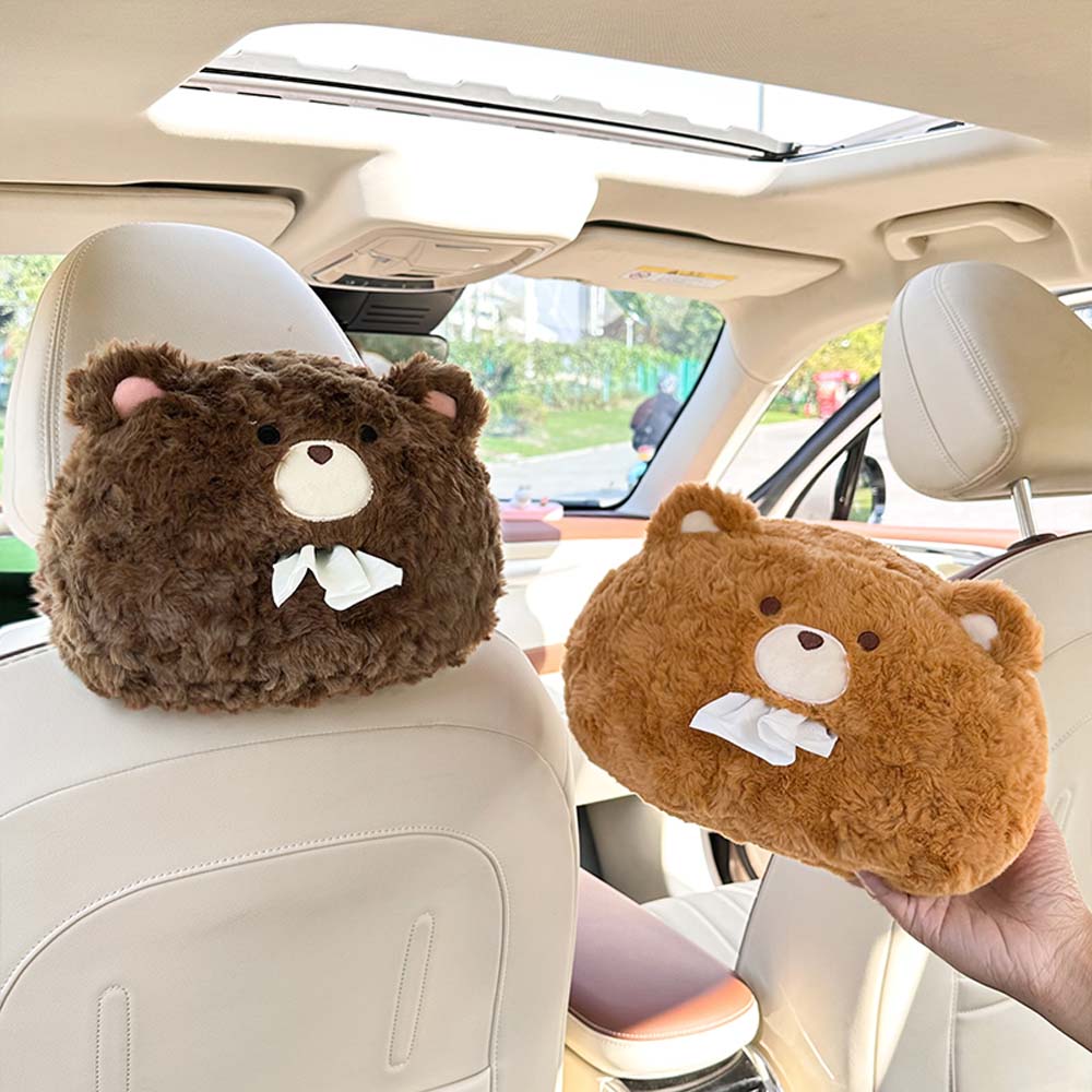 Cartoon Car Headrest Tissue Box Creative Plush Car Hanging Drawer Multifunctional Cute Car Tissue Box.
