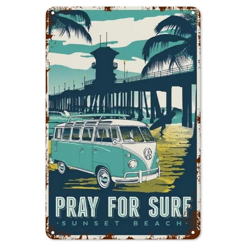 Vintage Hawaii New York Santorini Landscape Travel Tour Poster Retro Metal Aluminum Signs Funny Plaque Home Bar Cafe Wall Decor