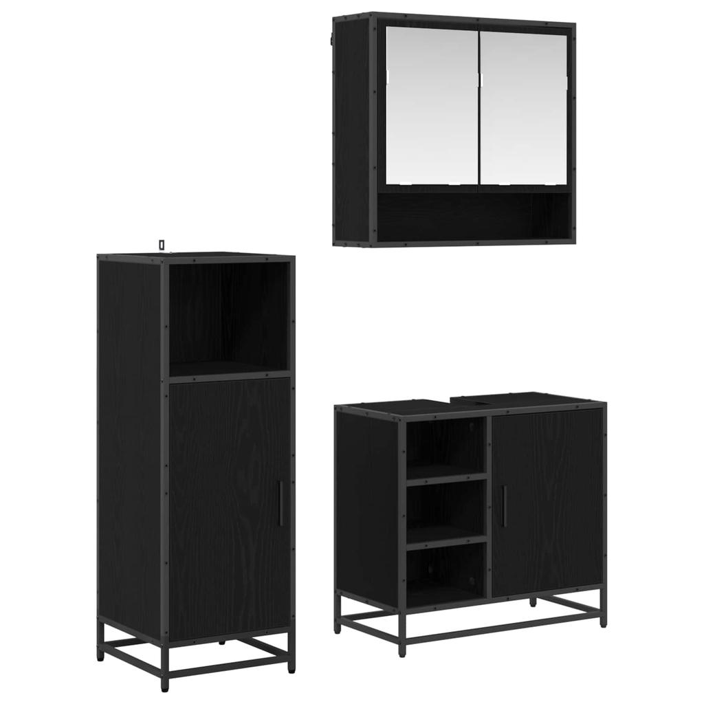 Bathroom Furniture Set 3 Pcs Black Oak Effect Particleboard