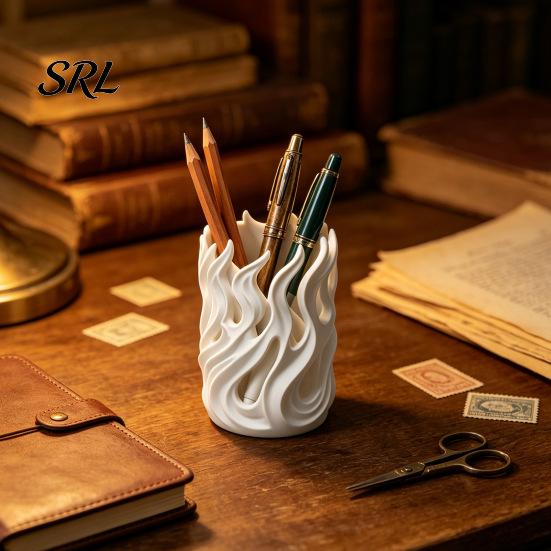 Desk Pen Organizer Flame Shape Holder, 3D Printed Hollow Pencil Cup, Stationery for Students Decorative Desktop Makeup Brush, Office, School Supplies