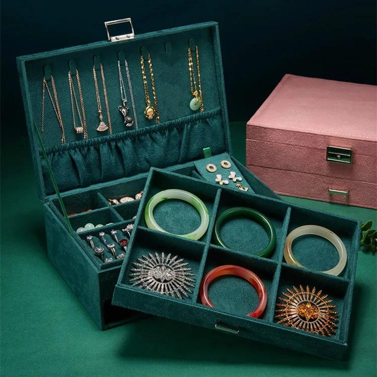 Multi Layer Flannel Jewelry Storage Box and Lock Drawer Earrings Gift Box Jewelry Display Box