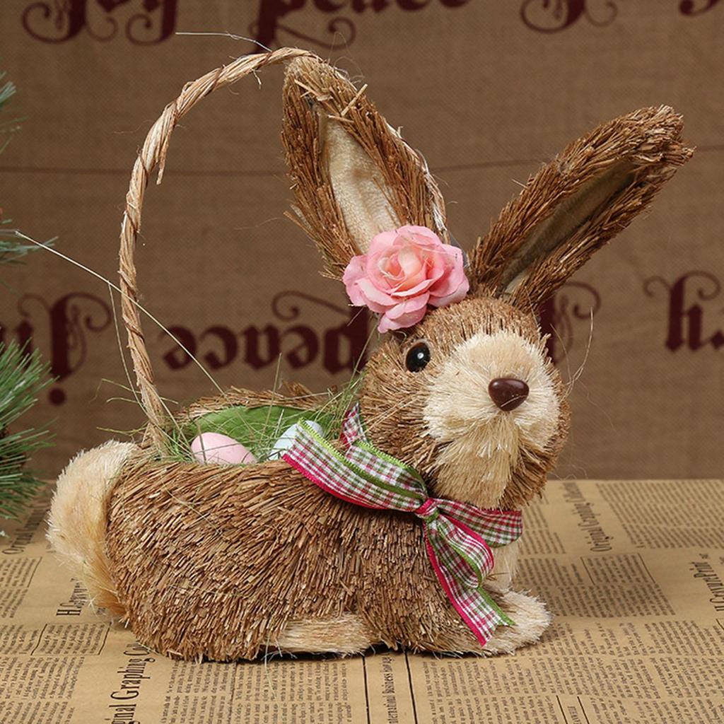 Künstliche Strohdekoration Gefüllte Eier Tierfigur Puppenskulptur für Frühlingsfest Gartentisch