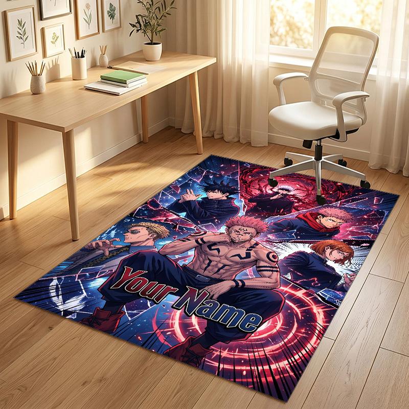 Personalized Crystal Velvet Carpet,Jujutsu Kaisen Custom Printed Name, Plush Area Rug For Home Indoor Decor