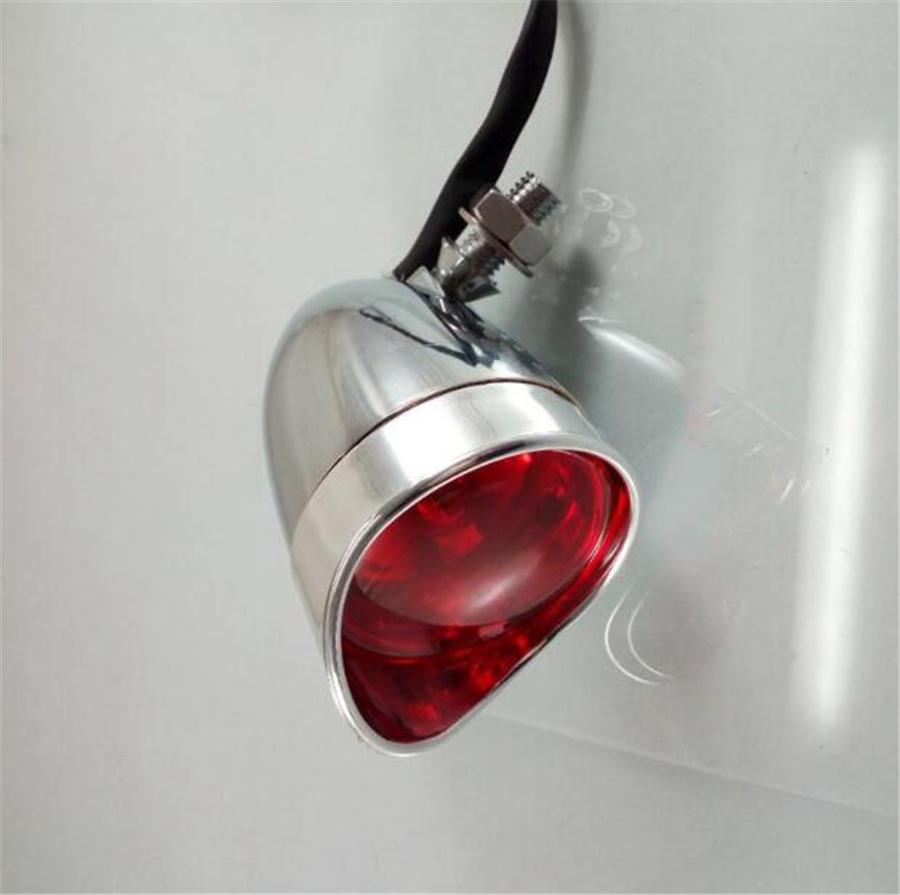 1 Pcs Chrome Red Lens 12V Motorcycle Cafe Racer Brake Stop Light Rear Tail Light