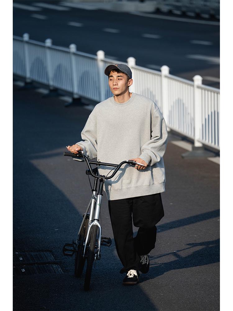 Men's Retro Loose Fit Hoodie - 380G Pure Cotton Terry, Solid Color, Long Sleeve, Korean Style.