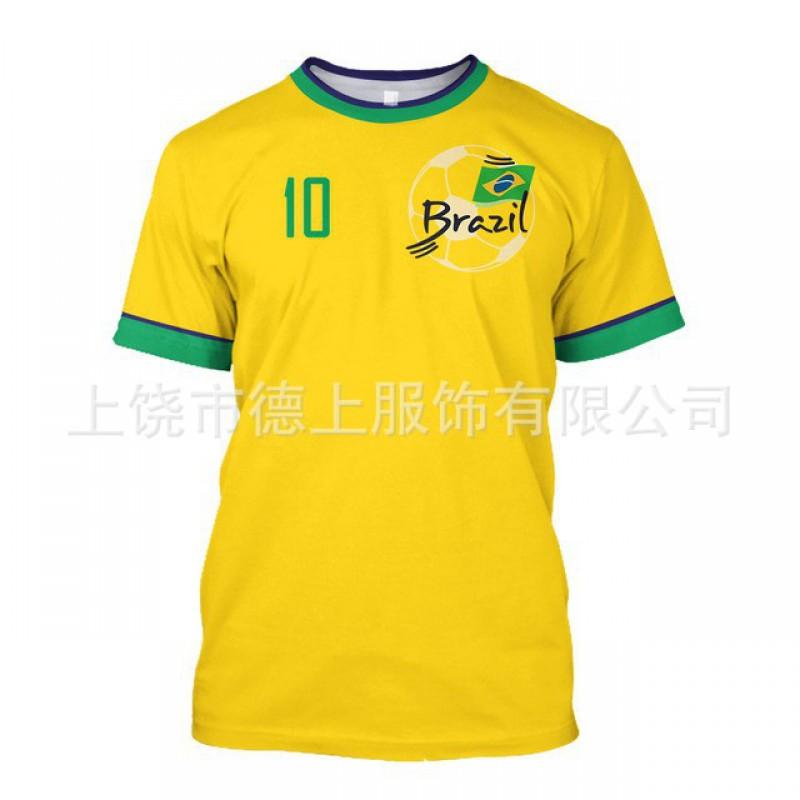 Herren T-Shirt Brasilien Fußball Nationalmannschaft Kurzarm Rundhals Feuchtigkeitsableitend Lässiges T-Shirt