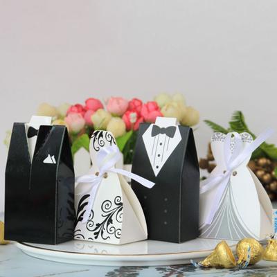 100Pcs/Lot Bride+Groom Dresses Wedding Candy Box Gift Bags Diy Wedding Favors