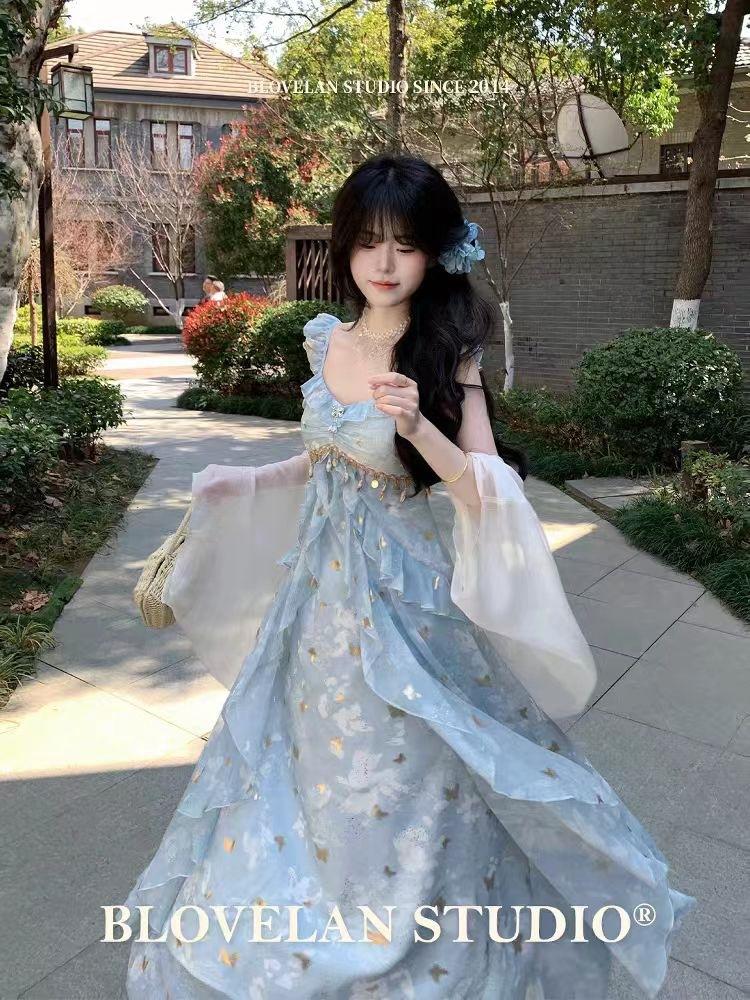 Danza delle Farfalle Galassia 2026 Elegante Ragazza Gonna Sospensorio con Paillettes Farfalla Bordo Foglia di Loto Fatata Gonna Stratificata Tulle