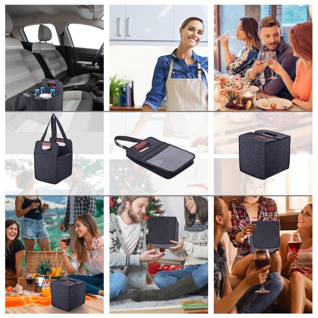 Reusable Drink Cup Carrier, Foldable Tote Bag With Handles High quality felt Transparent side bag for Daily Commute CarTravel