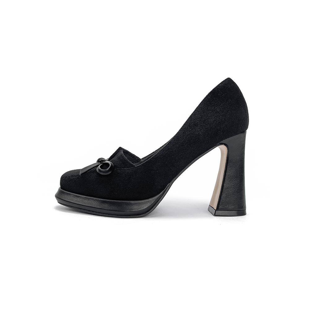 Fashion Women's Fashion Thick Heel Shoes Spring New Square Head Shallow Mouth Butterfly Knot Waterproof Platform Slip-on High Heels