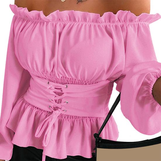 

Женская однотонная блузка с открытыми плечами S розы красного