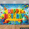 2D Flaches Banner - Hintergrundstoff für Geburtstagsfeier. Build-it-Thema. Zentrale "Happy Birthday" Bausteinbuchstaben.