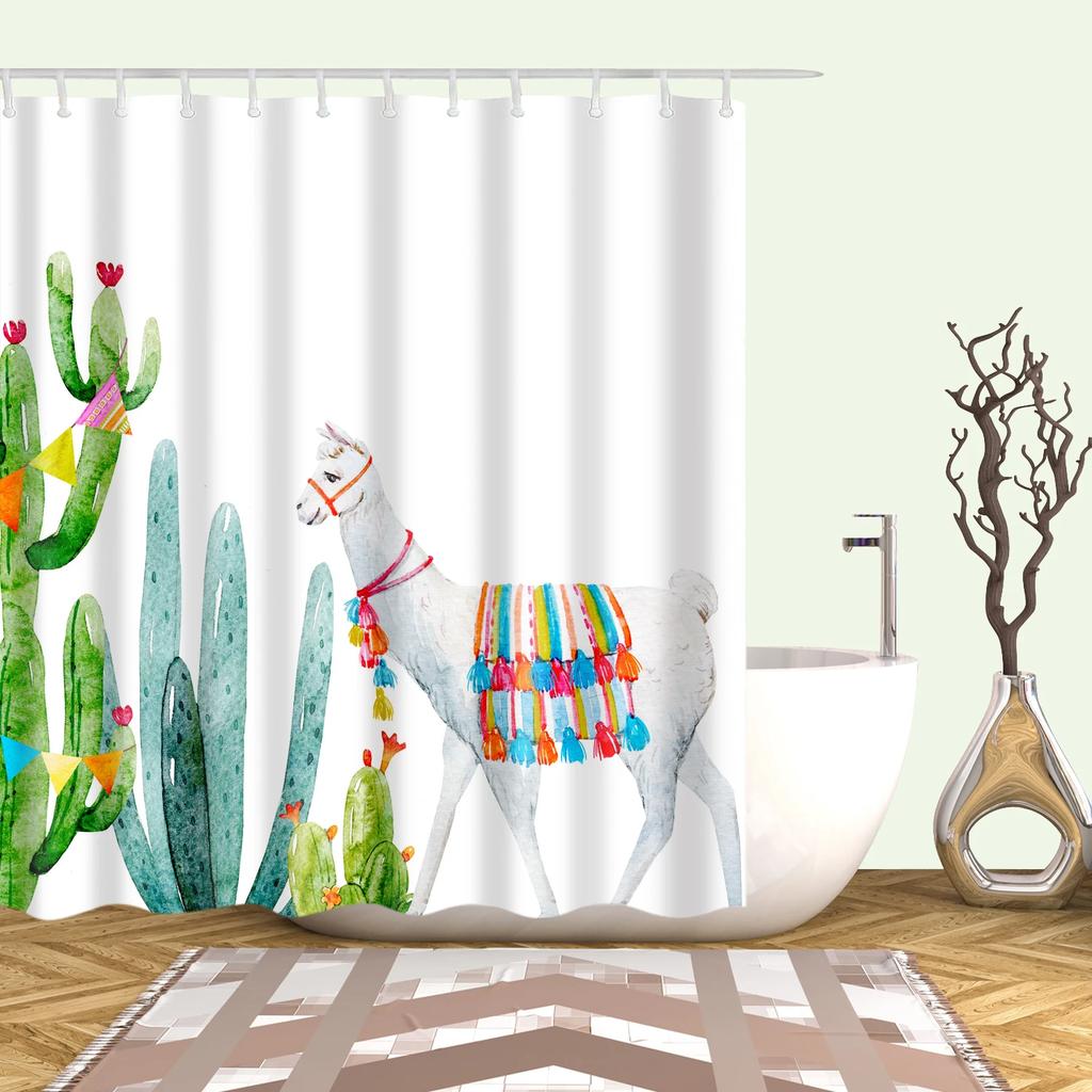 Watercolor Tropical Leaves Shower Curtain Waterproof Mildew Resistant Polyester Fabric With 12 Hooks Easy Installation For Bathr