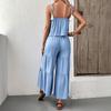 2026 European & American Resort Set: Textured Camisole Top & Wide-Leg Pants Two-Piece
