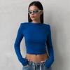Shoulder pads European and American women's casual long-sleeved t-shirt spring and autumn solid color slim-fit jumper t-shirt women's street bottomin